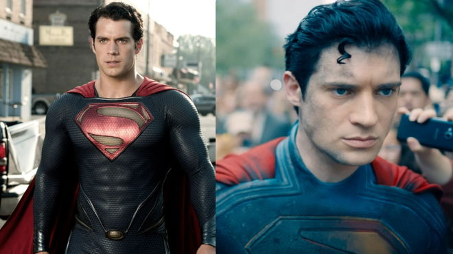 Henry Cavill David Corenswet Superman side by side